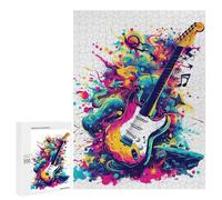 Puzzle 500 PCS pour Adolescents Guitar Watercolor Music Puzzle Jeux De Famille Assemblage De Motifs Cadeaux Uniques pour Anniversaire Et Noël 500 PCS