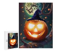 Puzzle 500 PCS pour Adolescents Halloween Pumpkin with Witch Hat Casse-têtes pour Adolescents Analyse Et Logique Interaction Parent-Enfant Jeux Stimulants Jouets 500 PCS