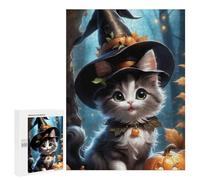 Puzzle 500 PCS pour Adolescents Halloween Witch Cat Decor Puzzle pour Adolescents Améliore La Mémoire Défi À Compléter Amusant en Famille Et Soirée Jeux 500 PCS