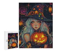 Puzzle 500 PCS pour Adolescents Halloween Witch with Pumpkin 4 Puzzles pour Adultes Jeu Familial Décoration Intérieure pour Anniversaire, Noël 500 PCS