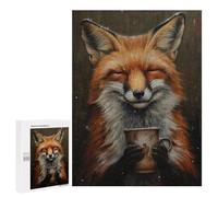 Puzzle 500 PCS pour Adolescents Happy Fox Drinking Tea Puzzles pour Adultes Jeux Relaxants Décoration Intérieure Cadeaux Uniques pour Anniversaire Et Noël 500 PCS