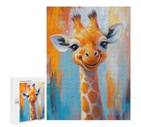 Puzzle 500 PCS pour Adolescents Happy Giraffe Painting Artwork Puzzle pour Adolescents Améliore La Mémoire Défi À Compléter Amusant en Famille Et Soirée Jeux 500 PCS