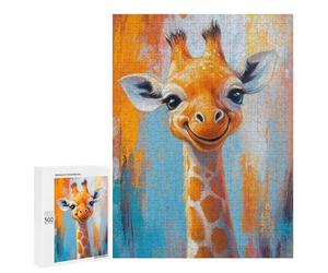 Puzzle 500 PCS pour Adolescents Happy Giraffe Painting Artwork Puzzle pour Adolescents Améliore La Mémoire Défi À Compléter Amusant en Famille Et Soirée Jeux 500 PCS