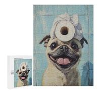 Puzzle 500 PCS pour Adolescents Happy Pug with Toilet Paper Hat Puzzle pour Adolescents Améliore La Mémoire Défi À Compléter Amusant en Famille Et Soirée Jeux 500 PCS