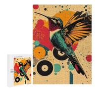 Puzzle 500 PCS pour Adolescents Hummingbird with Abstract Background Hummingbird Vibrant Poster Puzzles pour Adultes Jeu Familial Décoration Intérieure pour Anniversaire, Noël 500 PCS