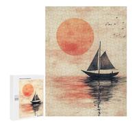 Puzzle 500 PCS pour Adolescents Japanese Sailboat Sunset Jeux De Puzzle Relaxants, Défi Difficile, Cadeaux Uniques pour Anniversaire Et Noël 500 PCS