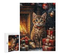 Puzzle 500 PCS pour Adolescents Kitten by The Fireplace Puzzles pour Adultes Jeu Familial Décoration Intérieure pour Anniversaire, Noël 500 PCS