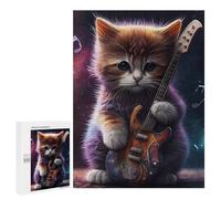 Puzzle 500 PCS pour Adolescents Kitten with Guitar in Space Puzzle pour Adultes, Jouet, Décoration Murale, Améliore La Mémoire, Aide À Exercer Le Cerveau 500 PCS