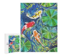 Puzzle 500 PCS pour Adolescents Koi Fish Pond Watercolor Puzzle Jeux De Famille Assemblage De Motifs Cadeaux Uniques pour Anniversaire Et Noël 500 PCS