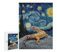 Puzzle 500 PCS pour Adolescents Leopard Gecko on Rock, Starry Night Puzzles pour Adultes Jeu Familial Décoration Intérieure pour Anniversaire, Noël 500 PCS