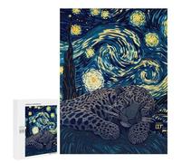 Puzzle 500 PCS pour Adolescents Leopard Sleeping Under Starry Night Sky Puzzle Jeux De Famille Assemblage De Motifs Cadeaux Uniques pour Anniversaire Et Noël 500 PCS