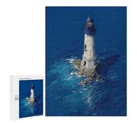Puzzle 500 PCS pour Adolescents Lighthouse in The Ocean Deep Blue Lighthouse at Sea Dramatic Coastal Art Jeux De Puzzle Relaxants, Défi Difficile, Cadeaux Uniques pour Anniversaire Et Noël 500 PCS