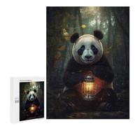 Puzzle 500 PCS pour Adolescents Magical Panda Glowing Lamp Puzzle Adulte Jeu Manuel Décoration Intérieure Cadeaux Uniques pour Anniversaire Et Noël 500 PCS