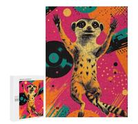 Puzzle 500 PCS pour Adolescents Meerkat Dancing on Vinyl Funky Wildlife Wall Decor Puzzles pour Adultes Jeu Familial Décoration Intérieure pour Anniversaire, Noël 500 PCS