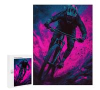 Puzzle 500 PCS pour Adolescents Mountain Biker in Neon Glow Puzzle Jeux De Famille Assemblage De Motifs Cadeaux Uniques pour Anniversaire Et Noël 500 PCS