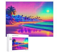 Puzzle 500 PCS pour Adolescents Neon Beach Paradise Sunset Puzzle pour Adultes, Jouet, Décoration Murale, Améliore La Mémoire, Aide À Exercer Le Cerveau 500 PCS