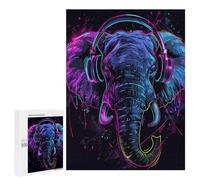 Puzzle 500 PCS pour Adolescents Neon Elephant Headphones Art Print-3 Puzzles pour Adultes : Améliorent La Mémoire, Difficiles Et Stimulants, Cadeaux De Noël Et d'anniversaire 500 PCS