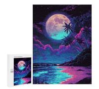 Puzzle 500 PCS pour Adolescents Neon Moonlit Beach Scene Puzzle pour Adolescents Améliore La Mémoire Défi À Compléter Amusant en Famille Et Soirée Jeux 500 PCS