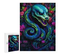 Puzzle 500 PCS pour Adolescents Neon Serpent Amidst Flowers Puzzle pour Adultes Jeu De Réflexion, Analyse Et Logique, Idéal comme Cadeau 500 PCS