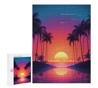Puzzle 500 PCS pour Adolescents Neon Sunset Palm Beach Puzzle pour Adolescents Améliore La Mémoire Défi À Compléter Amusant en Famille Et Soirée Jeux 500 PCS