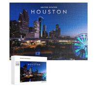 Puzzle 500 PCS pour Adolescents Nighttime Houston Skyline with Ferris Wheel Puzzle pour Adultes, Jouet, Décoration Murale, Améliore La Mémoire, Aide À Exercer Le Cerveau 500 PCS