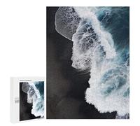 Puzzle 500 PCS pour Adolescents Ocean Wave Crashing on Black Sand Puzzles pour Adultes Jeu Familial Décoration Intérieure pour Anniversaire, Noël 500 PCS