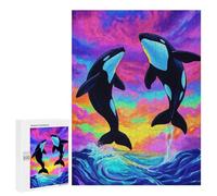 Puzzle 500 PCS pour Adolescents Orcas Leaping Colorful Ocean Casse-têtes pour Adultes Jeux Relaxants Analyse Et Logique Interaction Parent-Enfant 500 PCS