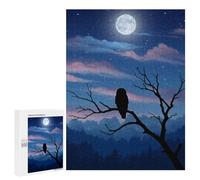 Puzzle 500 PCS pour Adolescents Owl Under Moonlight Puzzle Adulte Jeu Manuel Décoration Intérieure Cadeaux Uniques pour Anniversaire Et Noël 500 PCS