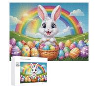 Puzzle 500 PCS pour Adolescents Rainbow Easter Bunny Basket Puzzles pour Adultes Jeu Familial Course De Vitesse Manuelle Cadeaux Anti-Stress 500 PCS