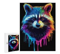 Puzzle 500 PCS pour Adolescents Rainbow Pop Art Raccoon Puzzle Jeux De Famille Assemblage De Motifs Cadeaux Uniques pour Anniversaire Et Noël 500 PCS
