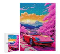 Puzzle 500 PCS pour Adolescents Red Cars Pink Cherry Bloss Puzzle Adulte Jeu Manuel Décoration Intérieure Cadeaux Uniques pour Anniversaire Et Noël 500 PCS
