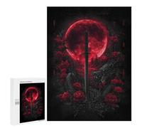 Puzzle 500 PCS pour Adolescents Red Moon Dragon Sword Art Print Puzzle pour Adolescents Améliore La Mémoire Défi À Compléter Amusant en Famille Et Soirée Jeux 500 PCS
