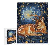 Puzzle 500 PCS pour Adolescents Resting Deer in Starry Night Puzzle Jeux De Famille Assemblage De Motifs Cadeaux Uniques pour Anniversaire Et Noël 500 PCS