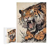 Puzzle 500 PCS pour Adolescents Roaring Sabertooth Tiger Illustration Puzzles pour Adultes Jeux De Détente Décoration Intérieure Cadeaux Uniques pour Anniversaire Et Noël 500 PCS