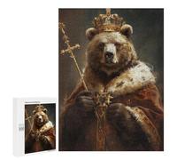 Puzzle 500 PCS pour Adolescents Royal Bear King Crowned Artwork Casse-têtes pour Adolescents Analyse Et Logique Interaction Parent-Enfant Jeux Stimulants Jouets 500 PCS