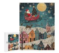 Puzzle 500 PCS pour Adolescents Santas Christmas Eve Flight Puzzle Jeux De Famille Assemblage De Motifs Cadeaux Uniques pour Anniversaire Et Noël 500 PCS