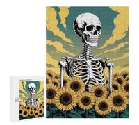 Puzzle 500 PCS pour Adolescents Skeleton in Sunflower Field Illustration Jeux De Puzzle Relaxants, Défi Difficile, Cadeaux Uniques pour Anniversaire Et Noël 500 PCS