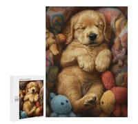 Puzzle 500 PCS pour Adolescents Sleeping Golden Retriever Puppy Puzzle Jeux De Famille Assemblage De Motifs Cadeaux Uniques pour Anniversaire Et Noël 500 PCS