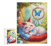 Puzzle 500 PCS pour Adolescents Sleeping Kitten with Dreamcatcher Jeux De Puzzle Relaxants, Défi Difficile, Cadeaux Uniques pour Anniversaire Et Noël 500 PCS