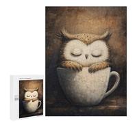 Puzzle 500 PCS pour Adolescents Sleeping Owl in Coffee Cup Puzzle Adulte Jeu Manuel Décoration Intérieure Cadeaux Uniques pour Anniversaire Et Noël 500 PCS