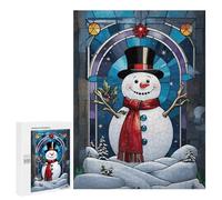 Puzzle 500 PCS pour Adolescents Smiling Snowman in Stained Glass Puzzles pour Adultes Jeu Familial Décoration Intérieure pour Anniversaire, Noël 500 PCS