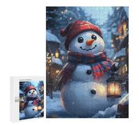 Puzzle 500 PCS pour Adolescents Smiling Snowman with Lantern Christmas Puzzle Jeux De Famille Assemblage De Motifs Cadeaux Uniques pour Anniversaire Et Noël 500 PCS