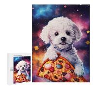 Puzzle 500 PCS pour Adolescents Space Pup with Cosmic Pizza Slice Puzzle pour Adolescents Améliore La Mémoire Défi À Compléter Amusant en Famille Et Soirée Jeux 500 PCS