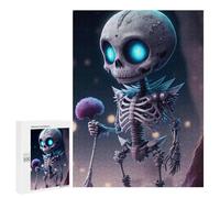 Puzzle 500 PCS pour Adolescents Spooky Skeleton with Glowing Eyes Puzzles pour Adultes Jeu Familial Course De Vitesse Manuelle Cadeaux Anti-Stress 500 PCS