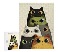 Puzzle 500 PCS pour Adolescents Stack of Cartoon Cats with Big Eyes Jeux De Puzzle Relaxants, Défi Difficile, Cadeaux Uniques pour Anniversaire Et Noël 500 PCS