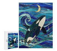 Puzzle 500 PCS pour Adolescents Stained Glass Orca Casse-têtes pour Adultes Jeux Relaxants Analyse Et Logique Interaction Parent-Enfant 500 PCS
