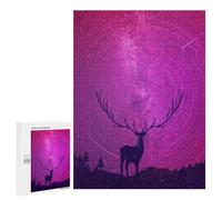 Puzzle 500 PCS pour Adolescents Starry Night Deer Silhouette Puzzle pour Adultes Jeu De Réflexion, Analyse Et Logique, Idéal comme Cadeau 500 PCS