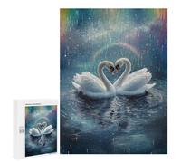 Puzzle 500 PCS pour Adolescents Swans in Love Under Rainbow Rain Puzzle Jeux De Famille Assemblage De Motifs Cadeaux Uniques pour Anniversaire Et Noël 500 PCS
