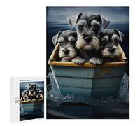Puzzle 500 PCS pour Adolescents Three Puppies in A Boat Puzzle Adulte Jeu Manuel Décoration Intérieure Cadeaux Uniques pour Anniversaire Et Noël 500 PCS
