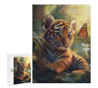Puzzle 500 PCS pour Adolescents Tiger Cub with Butterfly Puzzle Jeux De Famille Assemblage De Motifs Cadeaux Uniques pour Anniversaire Et Noël 500 PCS